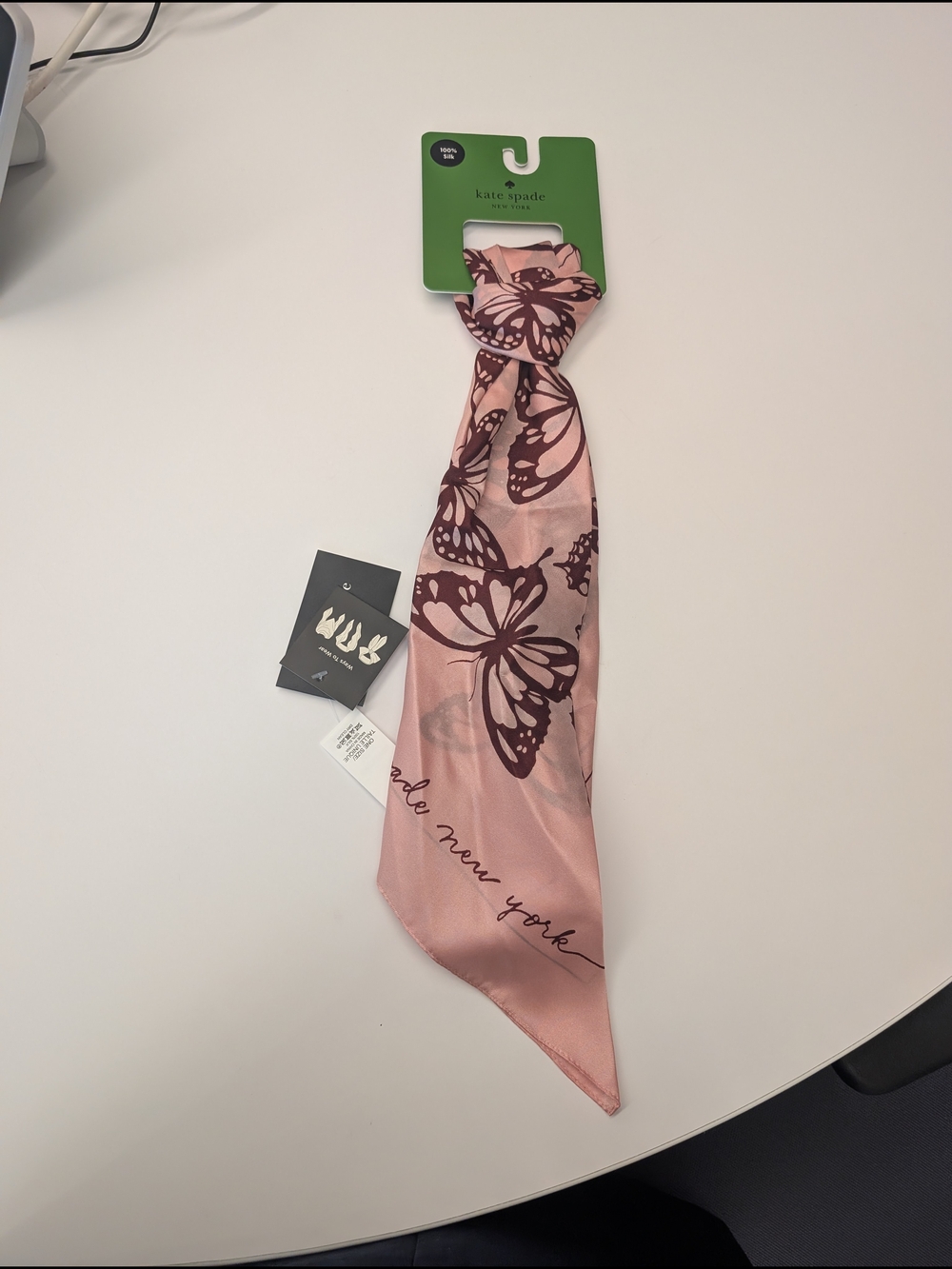 Pink Kate Spade Butterfly Print Silk Neck Scarf - Picture 3 of 8